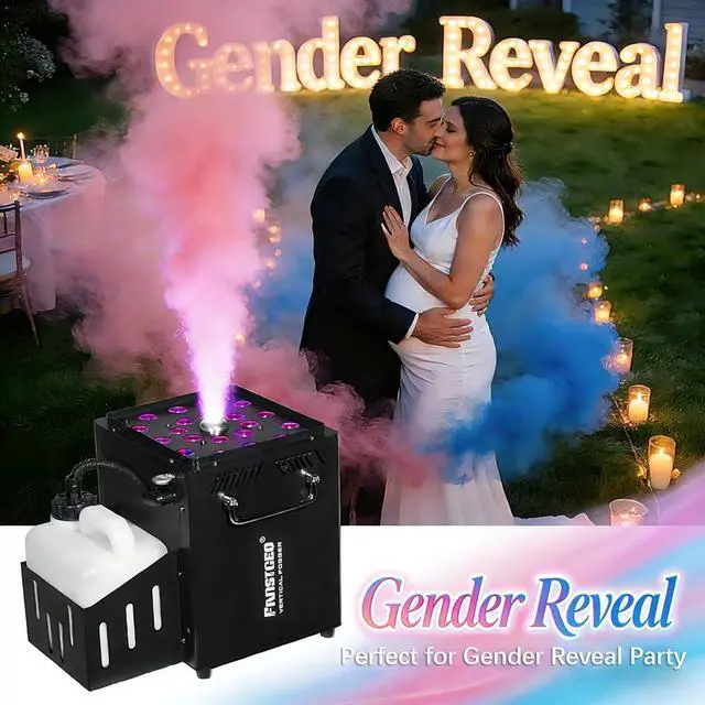 Alt view image 5 of 7 - Vertical Fog Machine 1800W with Remote & DMX Control, Timer | 8 Inner & 12 Outer Independent LEDs, Multi Light Modes for Stage Performances, Halloween, Gender Reveal Parties