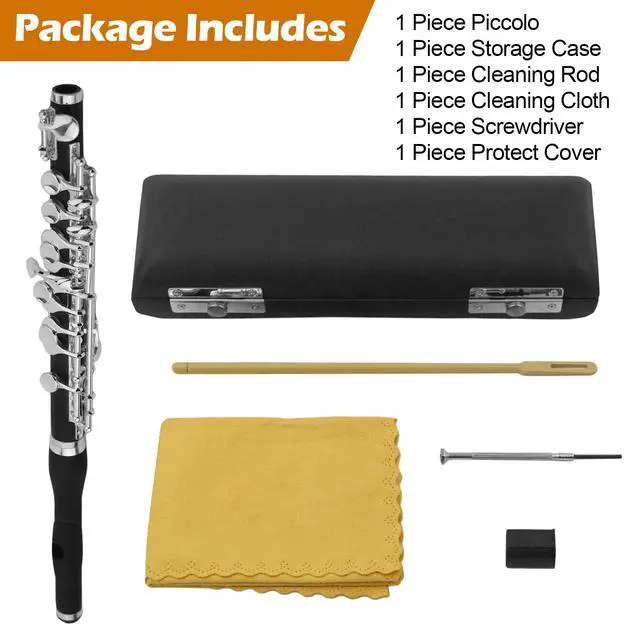 Alt view image 3 of 7 - Segolike 1Set Piccolo Flute Instruments W/Wood Case Cleaning Cloth Screwdriver