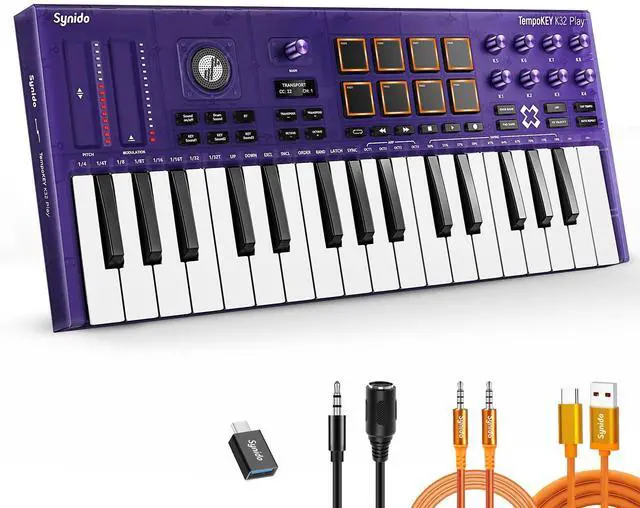 Main image of Wireless 32 Key MIDI Keyboard Controller Rechargeable with Built-in Speaker | 8 Drum Pads, 8 Knobs, OLED Display, MIDI In/Out, BT MIDI, Fast Channel Switching, Sound Presets, Included Editor Software