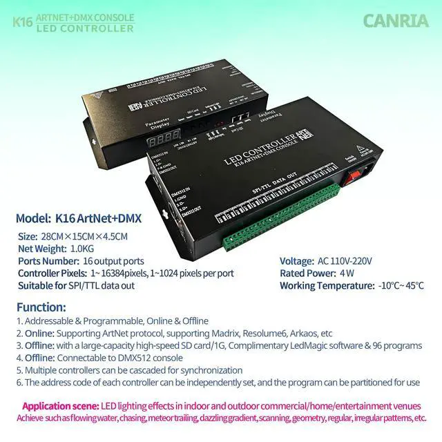 Alt view image 2 of 6 - K16 ARTNET+DMX CONSOLE LED CONTROLLER, Professional Lighting Control, Suitable for SPI TTL, Online Offline, Addressable Programmable, Perfect for Concerts, DJ Performances, Weddings, Event, etc