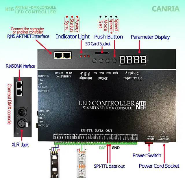 Alt view image 3 of 6 - K16 ARTNET+DMX CONSOLE LED CONTROLLER, Professional Lighting Control, Suitable for SPI TTL, Online Offline, Addressable Programmable, Perfect for Concerts, DJ Performances, Weddings, Event, etc