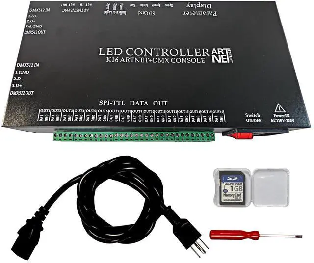 Main image of K16 ARTNET+DMX CONSOLE LED CONTROLLER, Professional Lighting Control, Suitable for SPI TTL, Online Offline, Addressable Programmable, Perfect for Concerts, DJ Performances, Weddings, Event, etc
