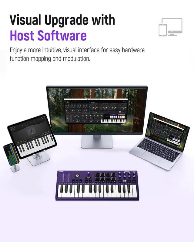 Alt view image 7 of 7 - Wireless 32 Key MIDI Keyboard Controller Rechargeable with Built-in Speaker | 8 Drum Pads, 8 Knobs, OLED Display, MIDI In/Out, BT MIDI, Fast Channel Switching, Sound Presets, Included Editor Software