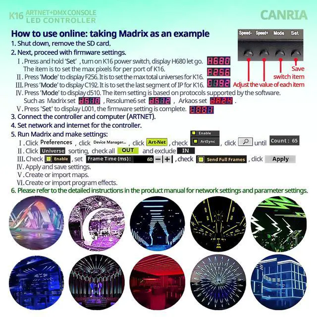 Alt view image 5 of 6 - K16 ARTNET+DMX CONSOLE LED CONTROLLER, Professional Lighting Control, Suitable for SPI TTL, Online Offline, Addressable Programmable, Perfect for Concerts, DJ Performances, Weddings, Event, etc