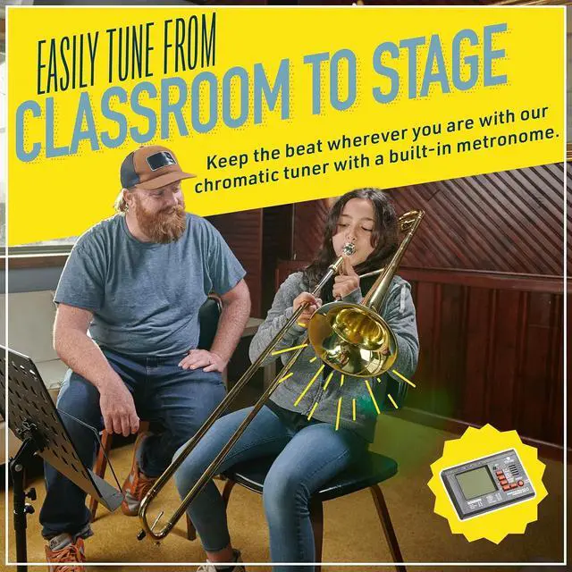 Alt view image 4 of 7 - Bb Tenor Slide Trombone for Beginners - B Flat Brass Plated Trombone Instrument with Tuner, Music Book, Hard Case, Mouthpiece, Cleaning Kit & Gloves (Gold)