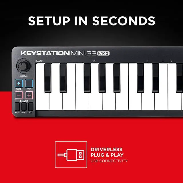 Alt view image 4 of 7 - Keystation Mini 32 MK3 MIDI Controller Bundle with Headphones for Studio Recording, Music Production, Podcasting, Streaming