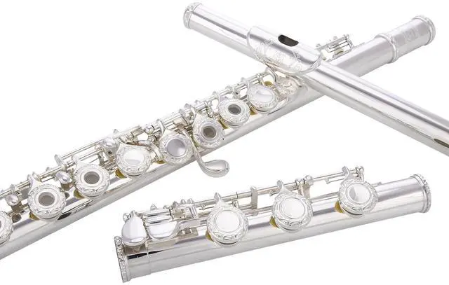 Main image of HAND-ENGRAVED SILVER PLATED HIGH GRADE FLUTE 17 Hole OPEN/CLOSED C Flute With Case, Tuning Rod and Cloth and Gloves,HIGH GRADE HAND ENGRAVED