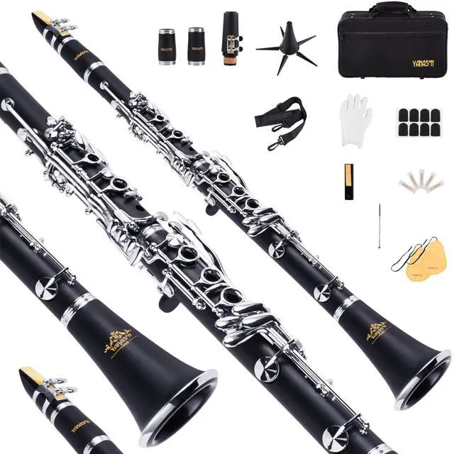 Main image of YANASON Bb clarinet for beginners, Bb nickel-plated 17-keys clarinet, suitable for students, professionals, school bands with Hard Foam Case