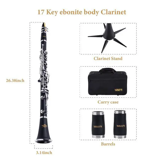 Alt view image 4 of 7 - YANASON Bb clarinet for beginners, Bb nickel-plated 17-keys clarinet, suitable for students, professionals, school bands with Hard Foam Case