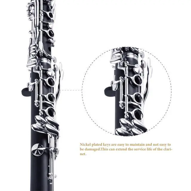 Alt view image 5 of 7 - YANASON Bb clarinet for beginners, Bb nickel-plated 17-keys clarinet, suitable for students, professionals, school bands with Hard Foam Case