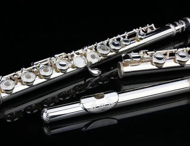 Alt view image 4 of 7 - HAND-ENGRAVED SILVER PLATED HIGH GRADE FLUTE 17 Hole OPEN/CLOSED C Flute With Case, Tuning Rod and Cloth and Gloves,HIGH GRADE HAND ENGRAVED