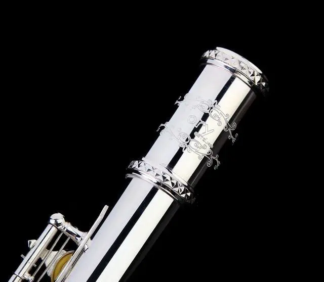 Alt view image 6 of 7 - HAND-ENGRAVED SILVER PLATED HIGH GRADE FLUTE 17 Hole OPEN/CLOSED C Flute With Case, Tuning Rod and Cloth and Gloves,HIGH GRADE HAND ENGRAVED