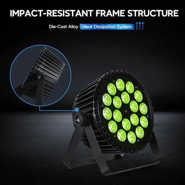 Alt view image 6 of 7 - 18x18W RGBWAUV LED Stage Par Lights for Stage Party Weddings, 2S | High Power,CRI>95,Aluminum Alloy Shell,RGB+Lime+Amber+UV,Cooling Fan,Auto/Sound/DMX512/Master-slave Mode,Long Lifespan