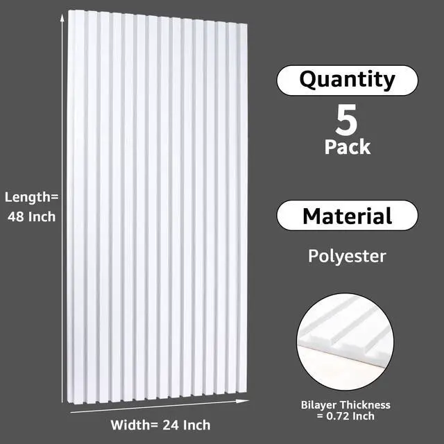 Alt view image 2 of 7 - Acoustic Panels, 48" X 24" X 0.71", White, 5 Pack | Soundproof Wall Panels, Self Adhesive, High Density Sound Absorbing, Acoustic Treatment for Recording Studio, Office