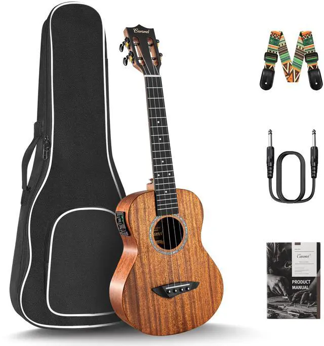 Main image of 26 inch CT402 All Solid Mahogany Tenor Electric Ukulele | LCD color display Beginners Guitar Starter Pack Bundle Gig bag Strap Ukelele Set