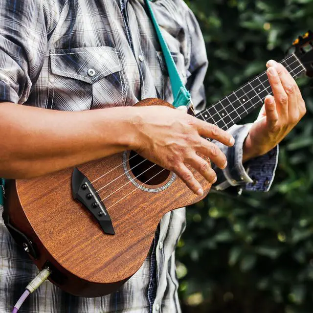 Alt view image 5 of 7 - 26 inch CT402 All Solid Mahogany Tenor Electric Ukulele | LCD color display Beginners Guitar Starter Pack Bundle Gig bag Strap Ukelele Set