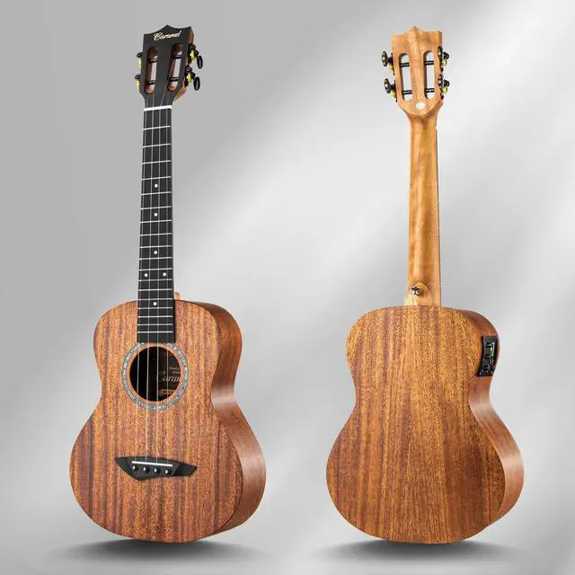 Alt view image 7 of 7 - 26 inch CT402 All Solid Mahogany Tenor Electric Ukulele | LCD color display Beginners Guitar Starter Pack Bundle Gig bag Strap Ukelele Set