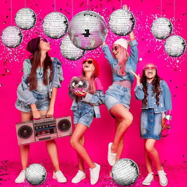 Alt view image 6 of 7 - 8 Pcs Large Disco Ball Set Silver Mirror Disco Reflective Ball with Hanging Ring Party Ornament Decoration for Stage Club Ballroom Dance Hall Wedding Prom Props(8'', 6'', 4'')