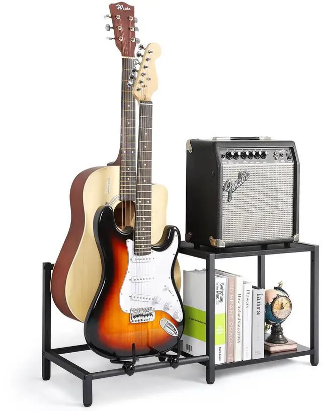 Main image of Guitar Stand, 2-Tier Guitar Stands Floor with Guitar Amp Stand, Guitar Rack for Multiple Guitars and Guitar Accessories, Adjustable Guitar Holder, Guitar Display for Music Studio Home, Black