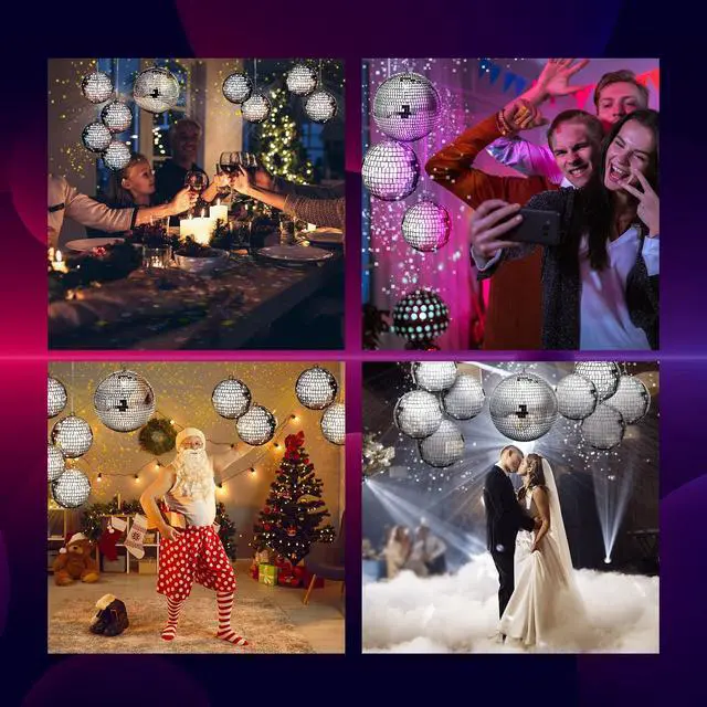 Alt view image 7 of 7 - 8 Pcs Large Disco Ball Set Silver Mirror Disco Reflective Ball with Hanging Ring Party Ornament Decoration for Stage Club Ballroom Dance Hall Wedding Prom Props(8'', 6'', 4'')