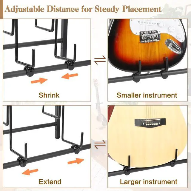 Alt view image 4 of 7 - Guitar Stand, 2-Tier Guitar Stands Floor with Guitar Amp Stand, Guitar Rack for Multiple Guitars and Guitar Accessories, Adjustable Guitar Holder, Guitar Display for Music Studio Home, Black