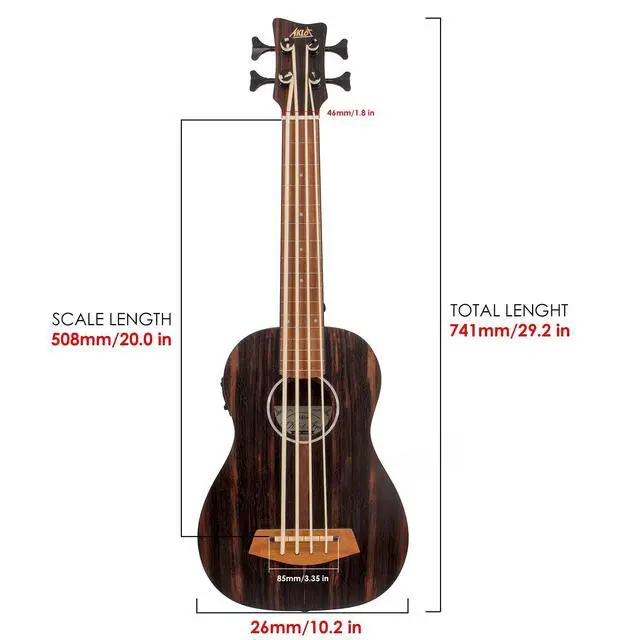 Alt view image 5 of 7 - Electric Bass Ukulele, Baritone Fretless Ukelele Bass Uke 30 inch Ebony African Blackwood Professional E-A-D-G with Gig Bag Strap for Beginner Advanced