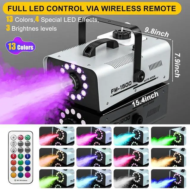 Alt view image 2 of 7 - Fog Machine Outdoor Halloween, 1500W 20000CFM Smoke Machine with LED Lights | 2L Tank, 13 Colors & 4 Light Modes, Dual Wireless Remotes, Ideal for Indoor Parties, Stages, Weddings, DJ, Events