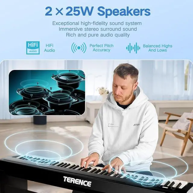 Alt view image 2 of 7 - P50 88 Key Weighted Keyboard with 2 * 25W Stereo Speakers,Full Size Digital Piano Keyboard with Bluetooth,MIDI,Pedal,Audio/Video Recording,Headphone Port for Beginners and Advances