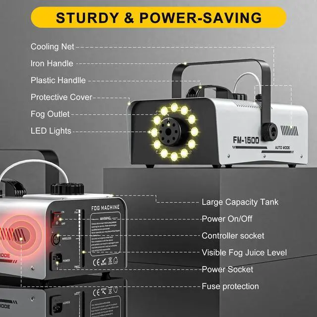 Alt view image 6 of 7 - Fog Machine Outdoor Halloween, 1500W 20000CFM Smoke Machine with LED Lights | 2L Tank, 13 Colors & 4 Light Modes, Dual Wireless Remotes, Ideal for Indoor Parties, Stages, Weddings, DJ, Events