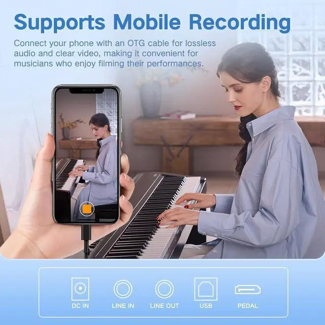 Alt view image 4 of 7 - P50 88 Key Weighted Keyboard with 2 * 25W Stereo Speakers,Full Size Digital Piano Keyboard with Bluetooth,MIDI,Pedal,Audio/Video Recording,Headphone Port for Beginners and Advances