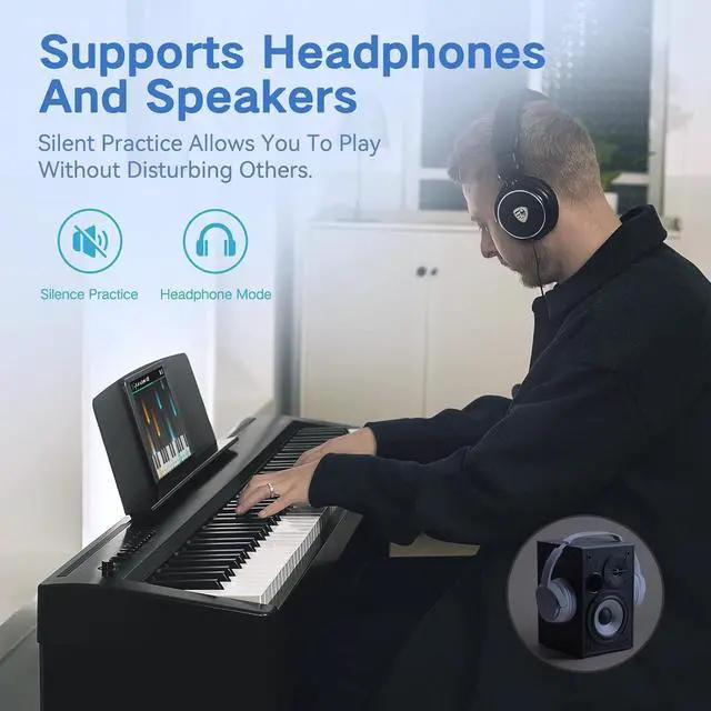 Alt view image 7 of 7 - P50 88 Key Weighted Keyboard with 2 * 25W Stereo Speakers,Full Size Digital Piano Keyboard with Bluetooth,MIDI,Pedal,Audio/Video Recording,Headphone Port for Beginners and Advances