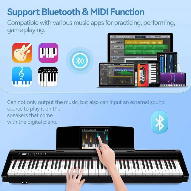 Alt view image 5 of 7 - P50 88 Key Weighted Keyboard with 2 * 25W Stereo Speakers,Full Size Digital Piano Keyboard with Bluetooth,MIDI,Pedal,Audio/Video Recording,Headphone Port for Beginners and Advances
