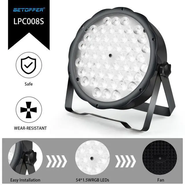 Alt view image 3 of 7 - LED Par Lights 54 x 1.5W, RGB Stage Lights DMX DJ Lighting Sound Activated with Stand, Strobe Light & Wash Par Lighting DMX for Parties, Church, Wedding, Bars, 4 Pack