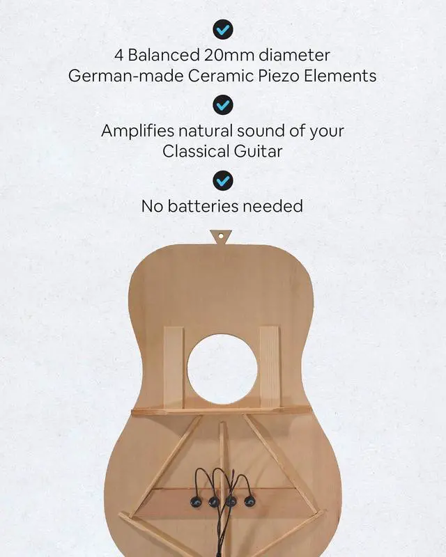 Alt view image 2 of 4 - Passive Piezo Classical Acoustic Pickup EP004K | Four Balanced German-Made Passive Piezo Pickup Elements, Piezo Pickup for Classical Guitars