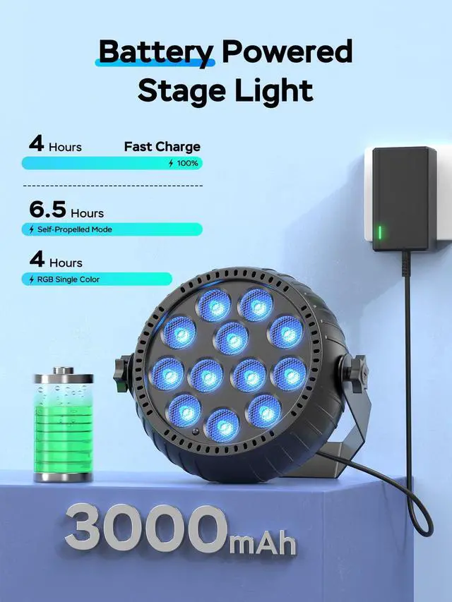 Alt view image 2 of 7 - Mini Rechargeable Par Lights, Wireless 12 RGB Battery Powered Stage Lights, Sound Activated Remote Control Par Can Uplights for Indoor Events Wedding Party Church Club Stage Lighting, 4 Pack