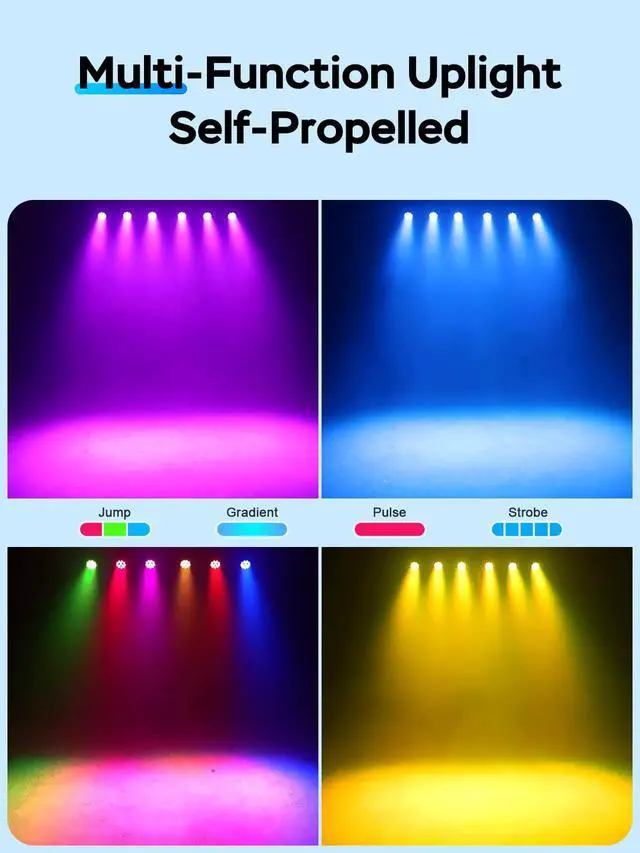 Alt view image 4 of 7 - Mini Rechargeable Par Lights, Wireless 12 RGB Battery Powered Stage Lights, Sound Activated Remote Control Par Can Uplights for Indoor Events Wedding Party Church Club Stage Lighting, 4 Pack