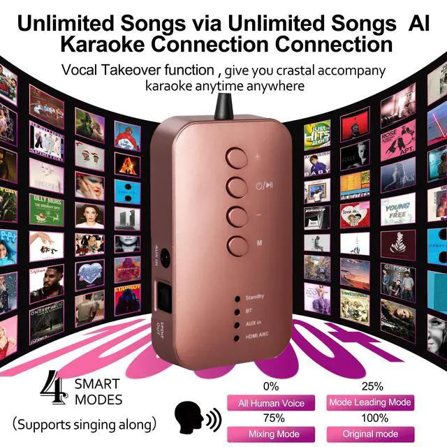 Alt view image 3 of 7 - AI Karaoke Microphone, Multifunctional Karaoke Machine & Multi-Pairing Converter, Auto-Vocal Removal/Sing-Along Feature