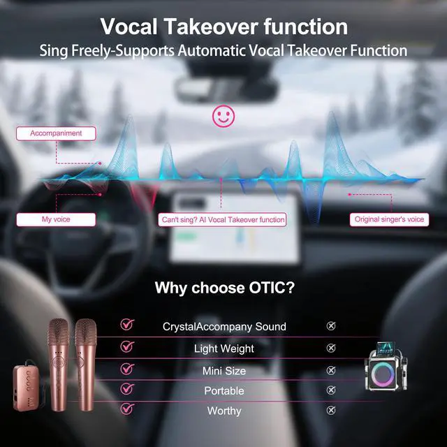 Alt view image 7 of 7 - AI Karaoke Microphone, Multifunctional Karaoke Machine & Multi-Pairing Converter, Auto-Vocal Removal/Sing-Along Feature