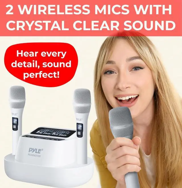 Alt view image 2 of 7 - Karaoke Microphone Set - Wireless Microphones with UHF 2x100 Channel Receiver, High-Fidelity Sound, Anti-Jamming, Rechargeable Mics for Music Lovers - Microfonos Inalambricos Professional