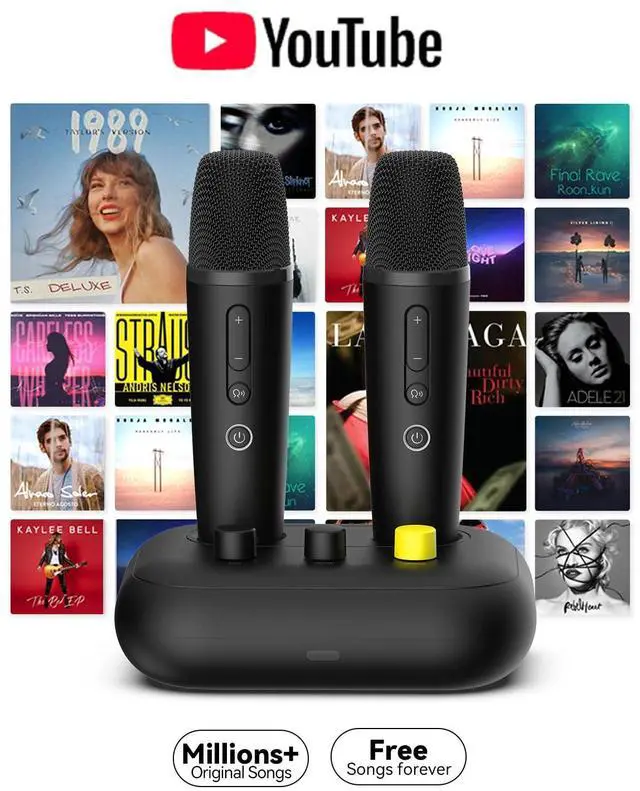 Alt view image 2 of 7 - K3 Karaoke Machine with 2 Mics,Millions of Free Songs (English/Spanish/Tagalog/Chinese/French/Portuguese/Italian/Korean/Vietnamese...) Home Karaoke System for TV & Projector