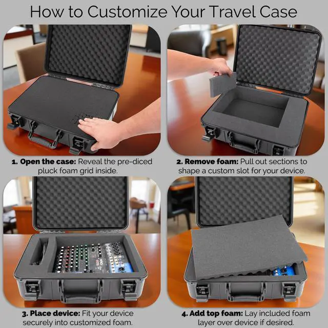 Alt view image 2 of 7 - DJ Mixer Case Compatible with Yamaha MG10XU, MG10, MG06 Hard Shell Audio Mixer Carrying Case with Customizable Pre-Diced Foam Interior and Cable Storage