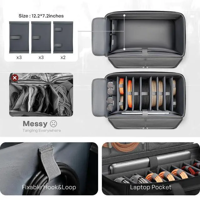 Alt view image 2 of 7 - Large DJ Cable Organizer Bag, Padded Gig Bag with 8 Detachable Divider, Travel DJ Mixer Backpack for Musicians, Professional Multi-Pocket for 17" Laptop, Microphone, Cord, Headset & Music Accessories