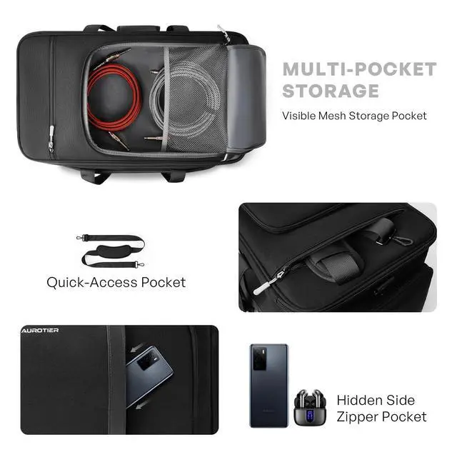 Alt view image 4 of 7 - Large DJ Cable Organizer Bag, Padded Gig Bag with 8 Detachable Divider, Travel DJ Mixer Backpack for Musicians, Professional Multi-Pocket for 17" Laptop, Microphone, Cord, Headset & Music Accessories