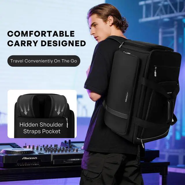 Alt view image 5 of 7 - Large DJ Cable Organizer Bag, Padded Gig Bag with 8 Detachable Divider, Travel DJ Mixer Backpack for Musicians, Professional Multi-Pocket for 17" Laptop, Microphone, Cord, Headset & Music Accessories