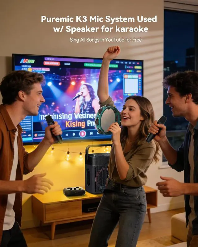 Alt view image 4 of 7 - K3 Karaoke Machine with 2 Mics,Millions of Free Songs (English/Spanish/Tagalog/Chinese/French/Portuguese/Italian/Korean/Vietnamese...) Home Karaoke System for TV & Projector