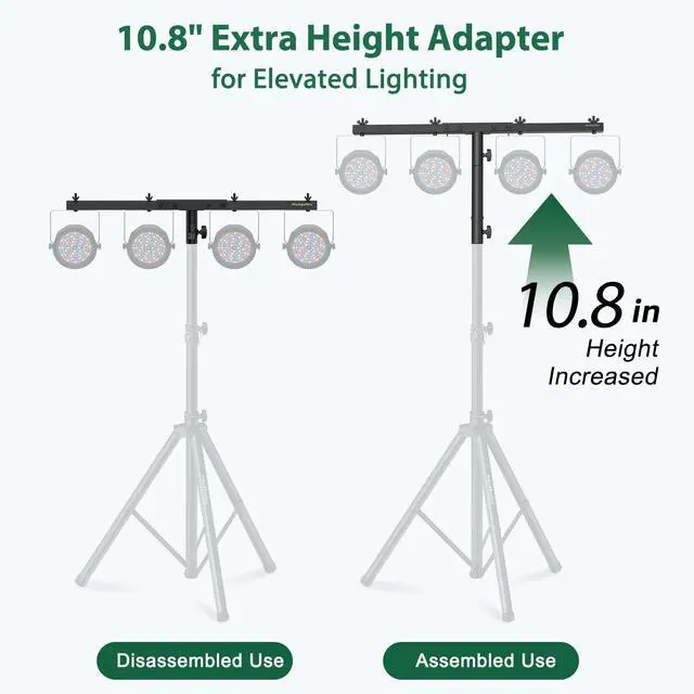Alt view image 2 of 7 - DJ Light Stand T-Bar Cross Bar with Extended Pole Mount, Set of 2 | for Par Light Stage Stand Tripod, Lift by 10.6" Speaker Adapters