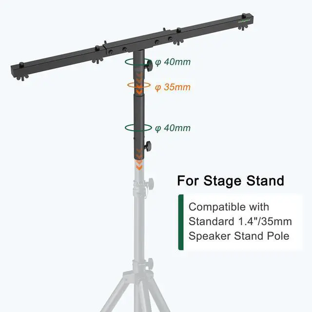 Alt view image 4 of 7 - DJ Light Stand T-Bar Cross Bar with Extended Pole Mount, Set of 2 | for Par Light Stage Stand Tripod, Lift by 10.6" Speaker Adapters