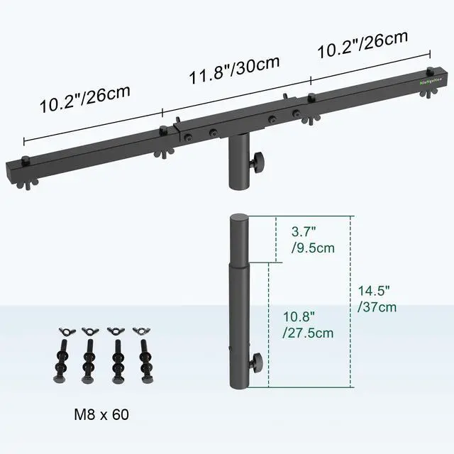 Alt view image 5 of 7 - DJ Light Stand T-Bar Cross Bar with Extended Pole Mount, Set of 2 | for Par Light Stage Stand Tripod, Lift by 10.6" Speaker Adapters