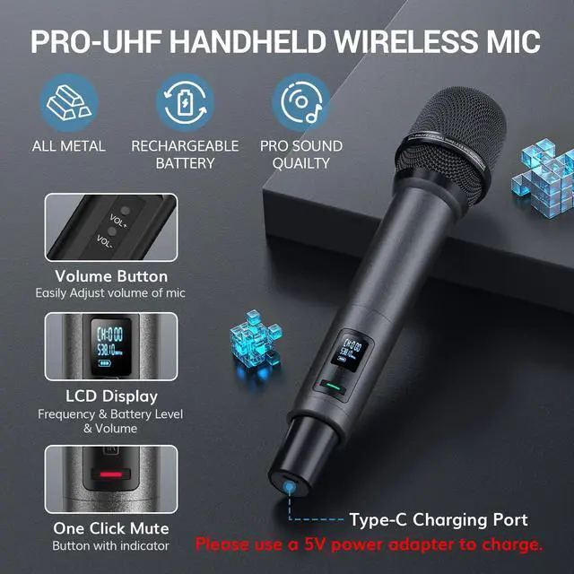 Alt view image 4 of 7 - Wireless Microphones, UHF Rechargeable Cordless Karaoke Mics with Box Receiver, 2x100 Channel Dynamic Microfonos Inalambricos Professional with Adjustable Volume, Quick Mute, 80 m/262ft TW550