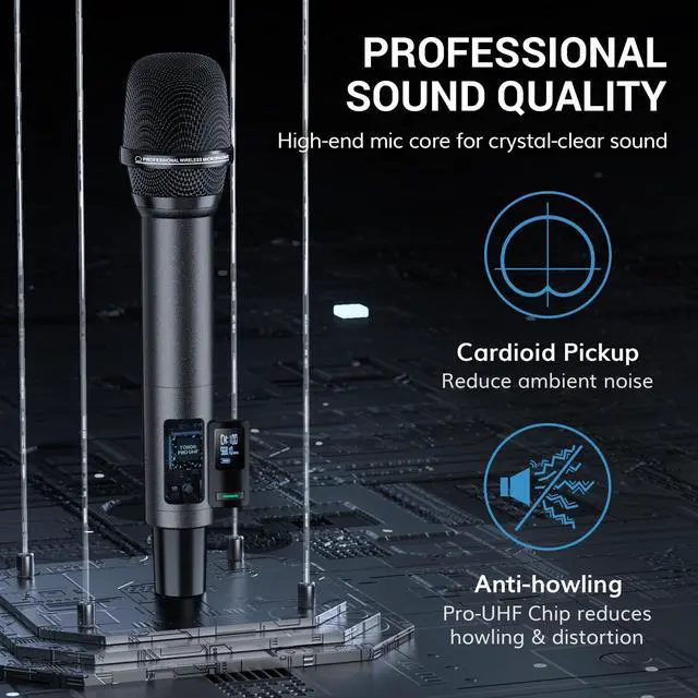 Alt view image 6 of 7 - Wireless Microphones, UHF Rechargeable Cordless Karaoke Mics with Box Receiver, 2x100 Channel Dynamic Microfonos Inalambricos Professional with Adjustable Volume, Quick Mute, 80 m/262ft TW550